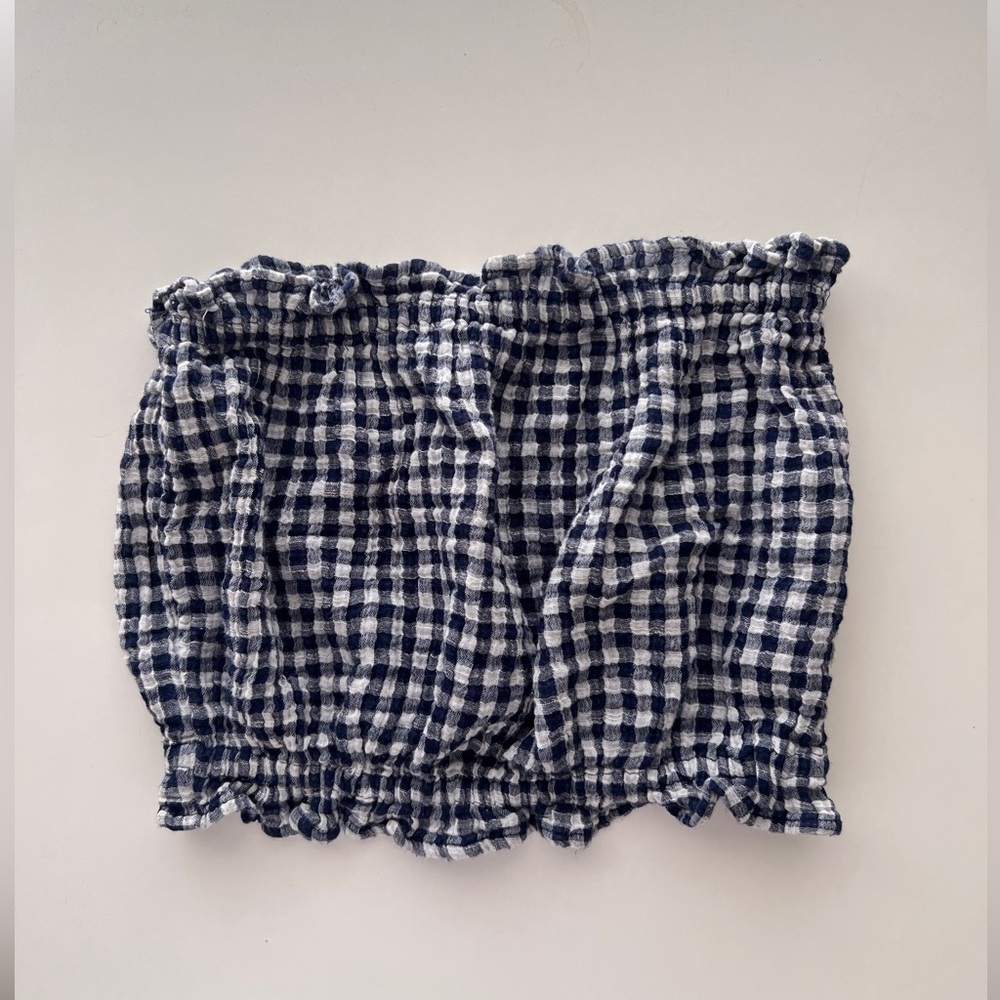 American Eagle Outfitters Cropped Plaid Top Strapless Navy blue and white Small